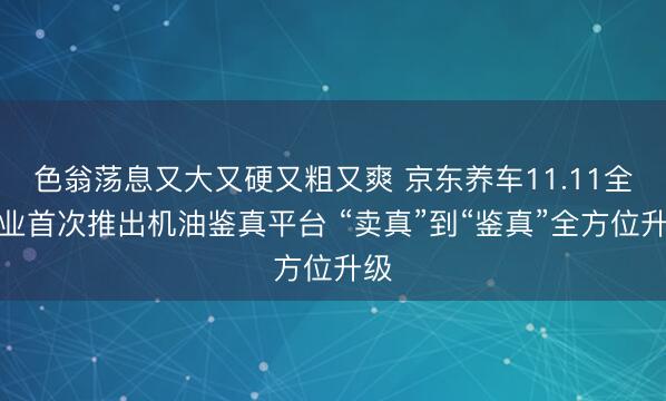 色翁荡息又大又硬又粗又爽 京东养车11.11全行业首次推出机油鉴真平台 “卖真”到“鉴真”全方位升级