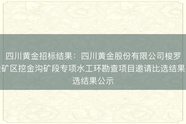 四川黄金招标结果：四川黄金股份有限公司梭罗沟金矿区挖金沟矿段专项水工环勘查项目邀请比选结果公示