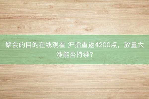 聚会的目的在线观看 沪指重返4200点，放量大涨能否持续？