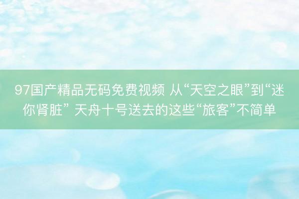 97国产精品无码免费视频 从“天空之眼”到“迷你肾脏” 天舟十号送去的这些“旅客”不简单