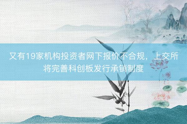 又有19家机构投资者网下报价不合规，上交所将完善科创板发行承销制度