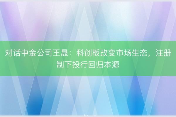 对话中金公司王晟：科创板改变市场生态，注册制下投行回归本源
