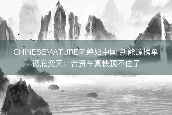 CHINESEMATURE老熟妇中国 新能源榜单彻底变天！合资车真快顶不住了