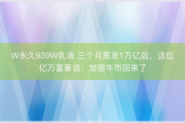 W永久939W乳液 三个月蒸发1万亿后，这位亿万富豪说：加密牛市回来了