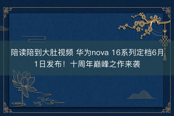 陪读陪到大肚视频 华为nova 16系列定档6月1日发布!十周年巅峰之作来袭