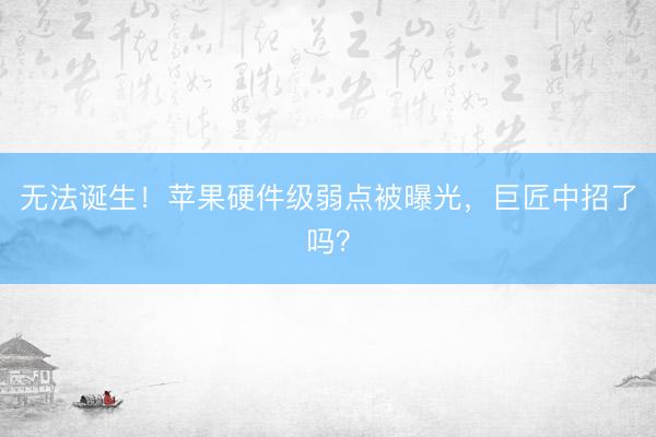 无法诞生！苹果硬件级弱点被曝光，巨匠中招了吗？